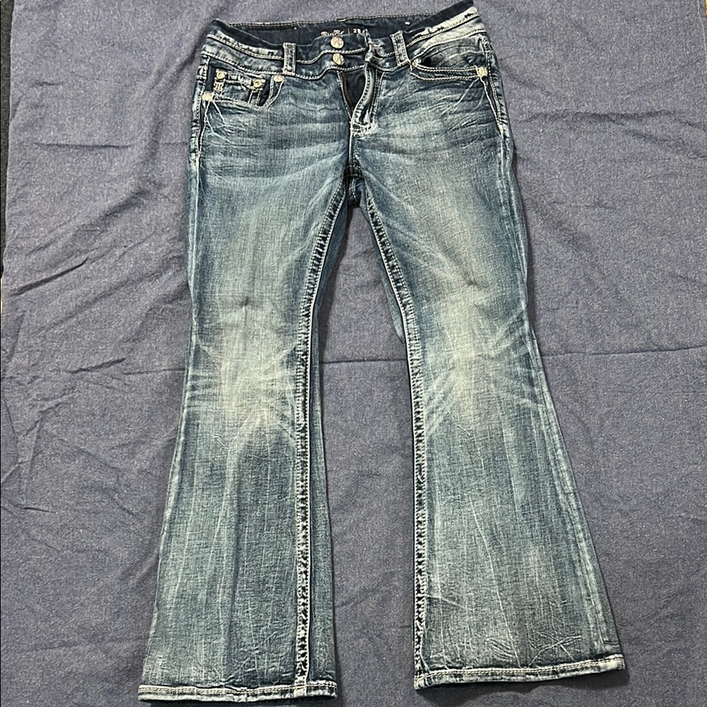 Miss Me Blue Flare Wide Leg Jeans Distressed
